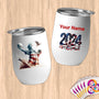 Physical Item 12 oz / White Statue of Liberty Sand Volley Eagle ~Limited Edition 2024 "USA Excellence" ~ Customizable 12oz Wine Tumbler with Lid