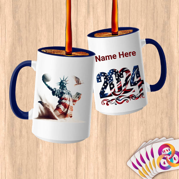 Physical Item 15oz / Blue Statue of Liberty Sand Volley Eagle ~Limited Edition 2024 "USA Excellence" ~ Customized Large 15oz Mug