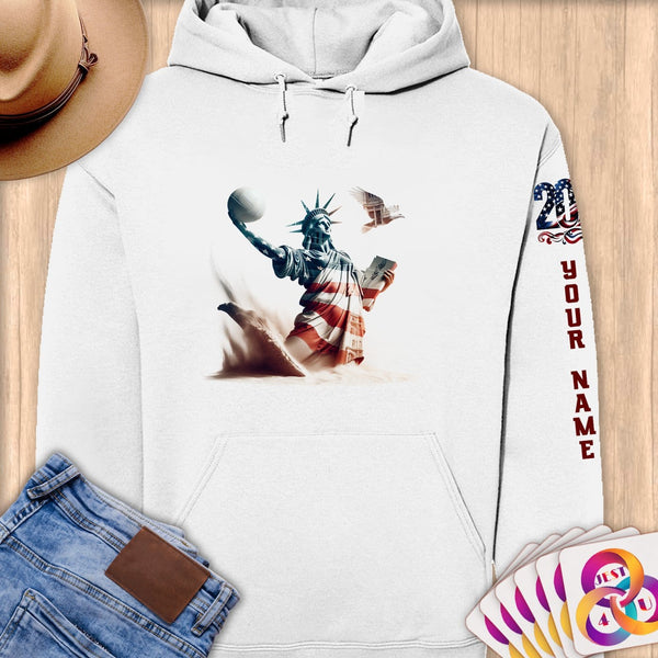 Physical Item S / White Statue of Liberty Sand Volley Eagle ~Limited Edition 2024 "USA Excellence" ~ Personalized Premium Hoodie