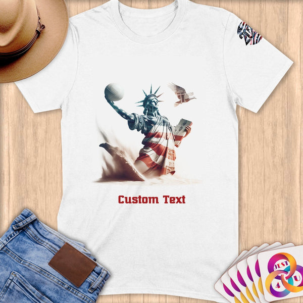 Physical Item S / White Statue of Liberty Sand Volley Eagle ~Limited Edition 2024 "USA Excellence" ~ Personalized Softstyle T-Shirt