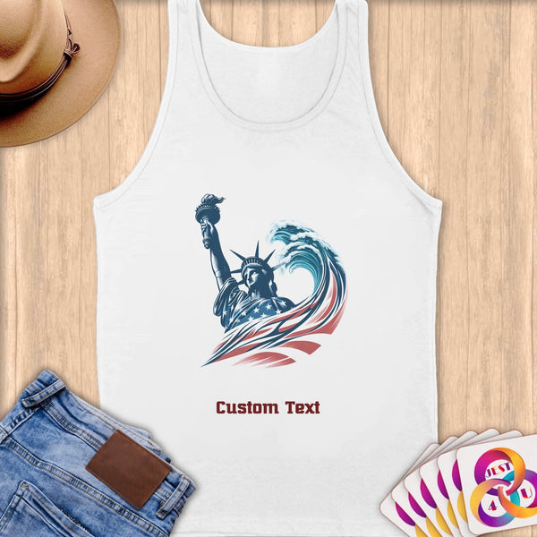 Physical Item S / White Statue of Liberty Surfer ~ Limited Edition 2024 "USA Excellence" ~ Customizable Supersoft Tank Top