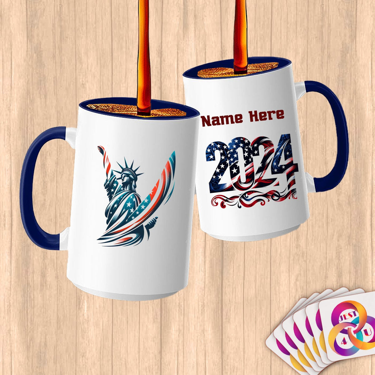 Physical Item 15oz / Blue Statue of Liberty Surfer ~ Limited Edition 2024 "USA Excellence" ~ Customized Large 15oz Mug
