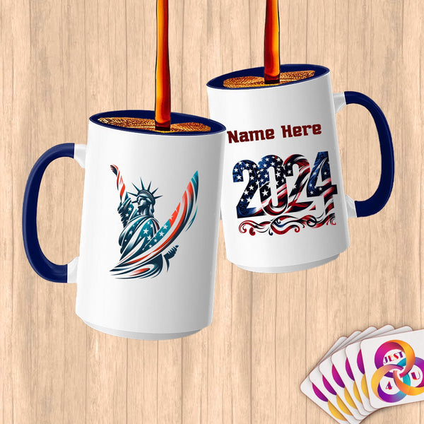 Physical Item 15oz / Blue Statue of Liberty Surfer ~ Limited Edition 2024 "USA Excellence" ~ Customized Large 15oz Mug