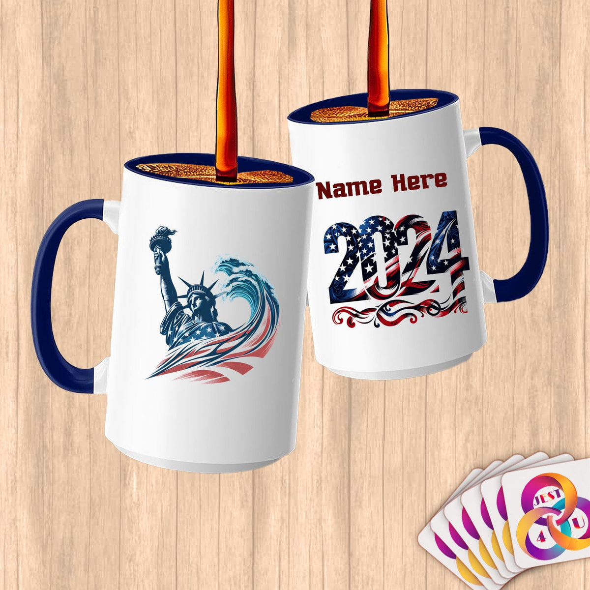 Physical Item 15oz / Blue Statue of Liberty Surfer ~ Limited Edition 2024 "USA Excellence" ~ Customized Large 15oz Mug