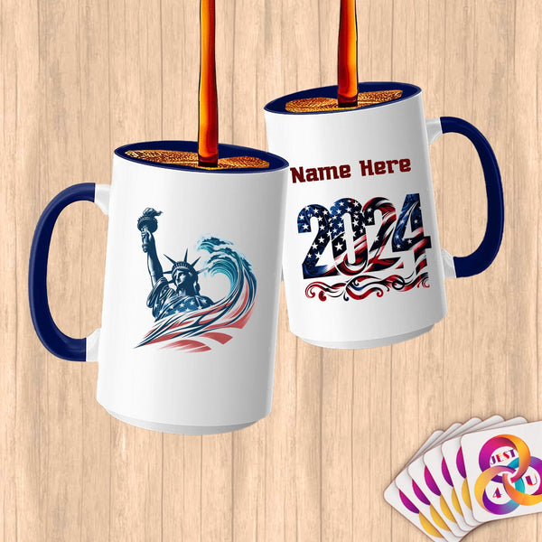 Physical Item 15oz / Blue Statue of Liberty Surfer ~ Limited Edition 2024 "USA Excellence" ~ Customized Large 15oz Mug