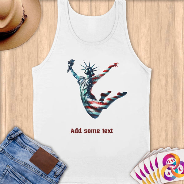 Physical Item S / White Statue of Liberty Trampoline ~ Limited Edition 2024 "USA Excellence" ~ Customizable Supersoft Tank Top