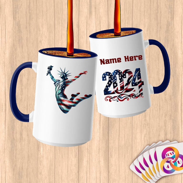 Physical Item 15oz / Blue Statue of Liberty Trampoline ~ Limited Edition 2024 "USA Excellence" ~ Customized Large 15oz Mug