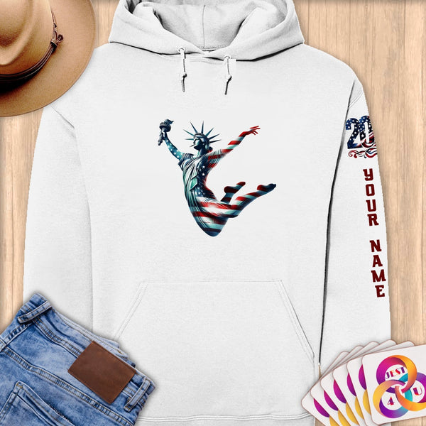Physical Item S / White Statue of Liberty Trampoline ~ Limited Edition 2024 "USA Excellence" ~ Personalized Premium Hoodie
