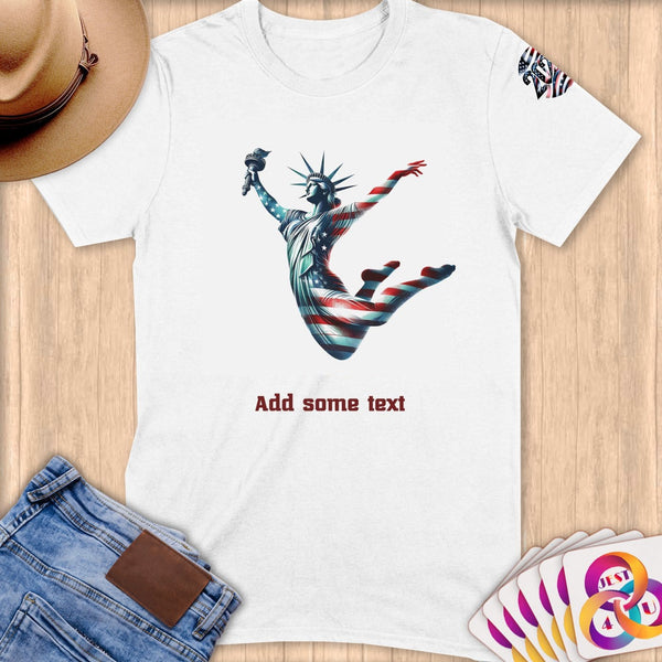 Physical Item S / White Statue of Liberty Trampoline ~ Limited Edition 2024 "USA Excellence" ~ Personalized Softstyle T-Shirt