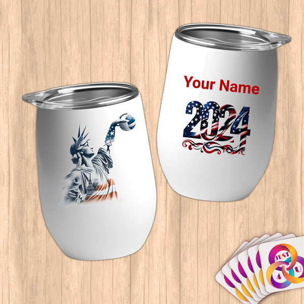 Physical Item 12 oz / White Statue Swish ~Limited Edition 2024 "USA Excellence" ~ Customizable 12oz Wine Tumbler with Lid