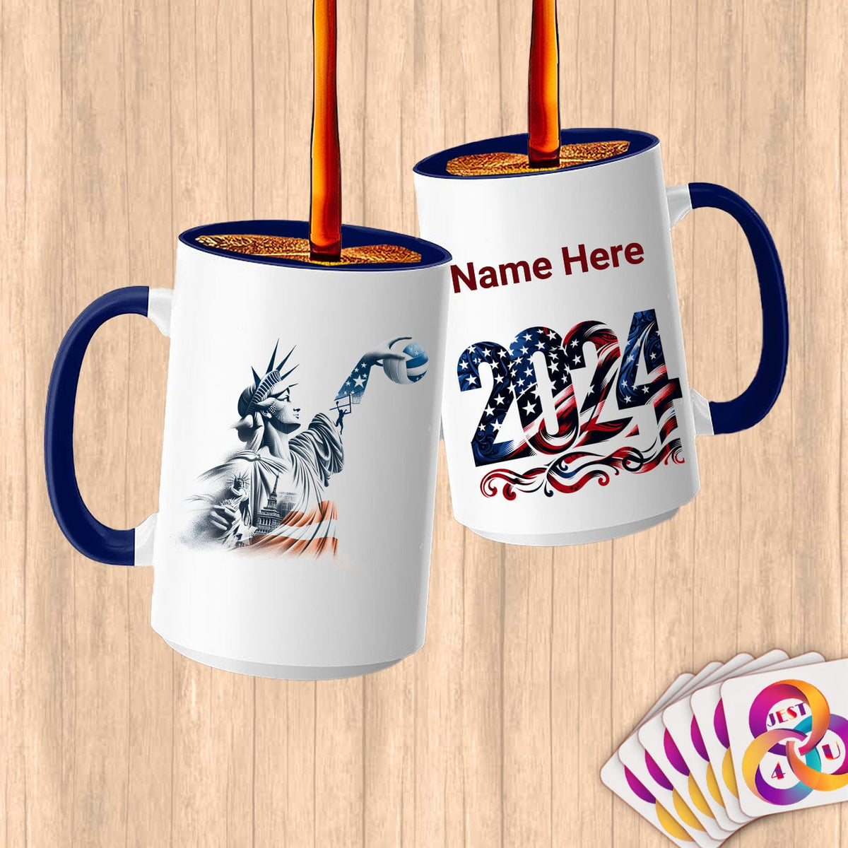 Physical Item 15oz / Blue Statue Swish ~Limited Edition 2024 "USA Excellence" ~ Customized Large 15oz Mug