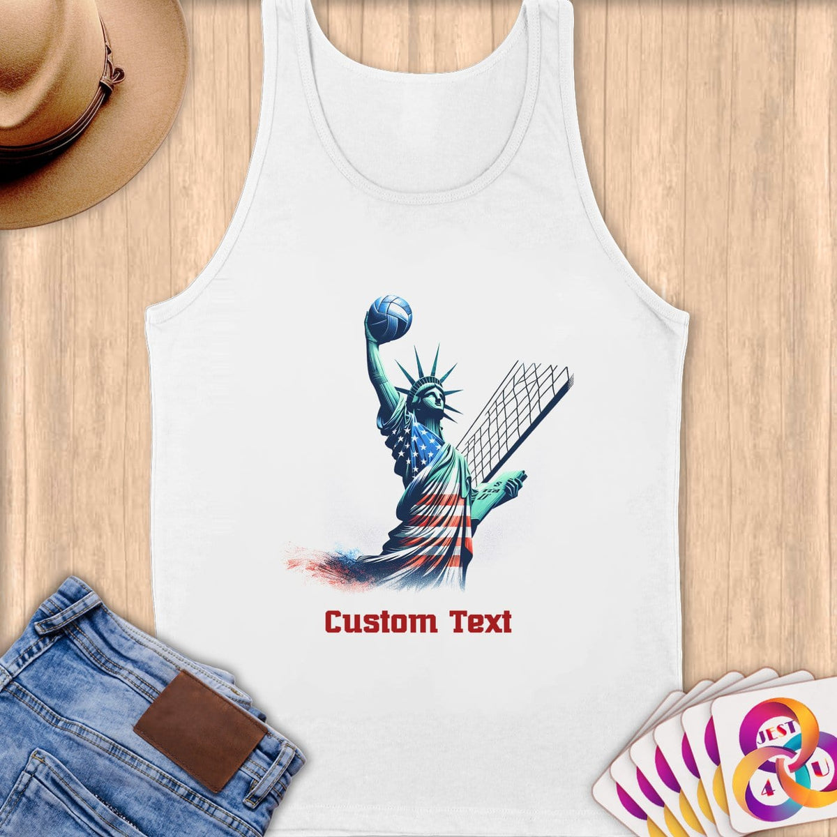 Physical Item S / White Statue Volley Spikes ~Limited Edition 2024 "USA Excellence" ~ Customizable Supersoft Tank Top