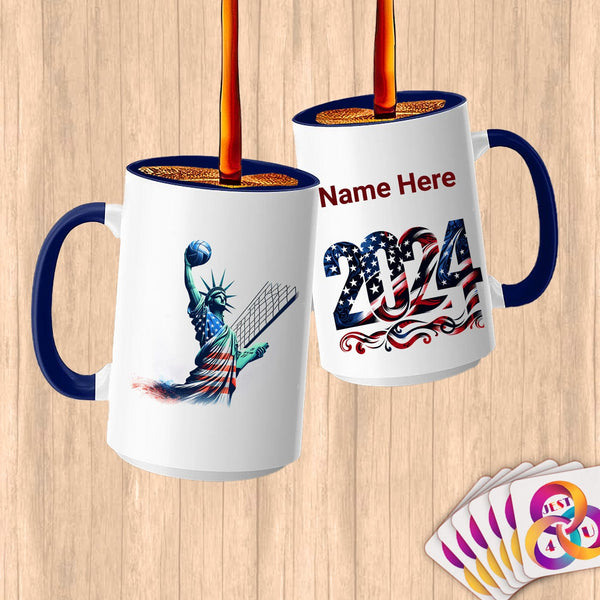 Physical Item 15oz / Blue Statue Volley Spikes ~Limited Edition 2024 "USA Excellence" ~ Customized Large 15oz Mug