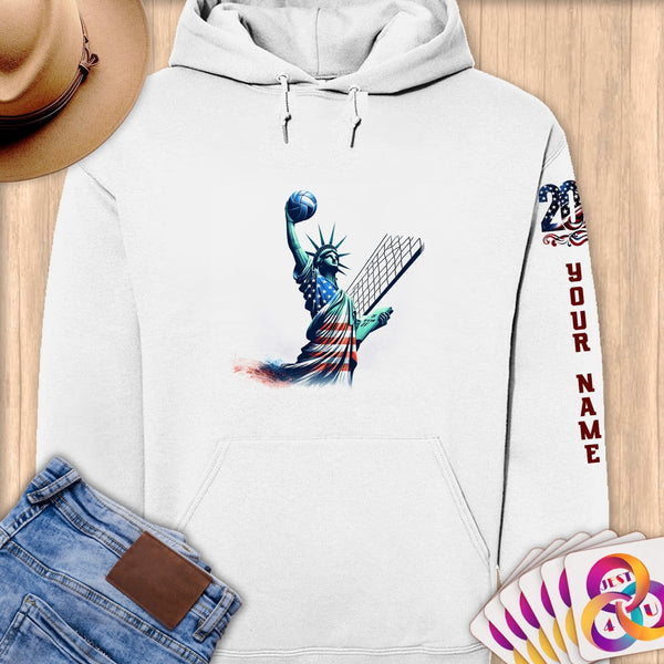 Physical Item S / White Statue Volley Spikes ~Limited Edition 2024 "USA Excellence" ~ Personalized Premium Hoodie