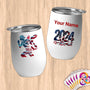Physical Item 12 oz / White Striped Runner~Limited Edition 2024 "USA Excellence" ~ Customizable 12oz Wine Tumbler with Lid