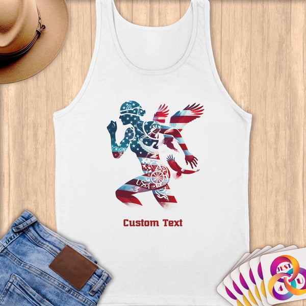 Physical Item S / White Striped Runner~Limited Edition 2024 "USA Excellence" ~ Customizable Supersoft Tank Top
