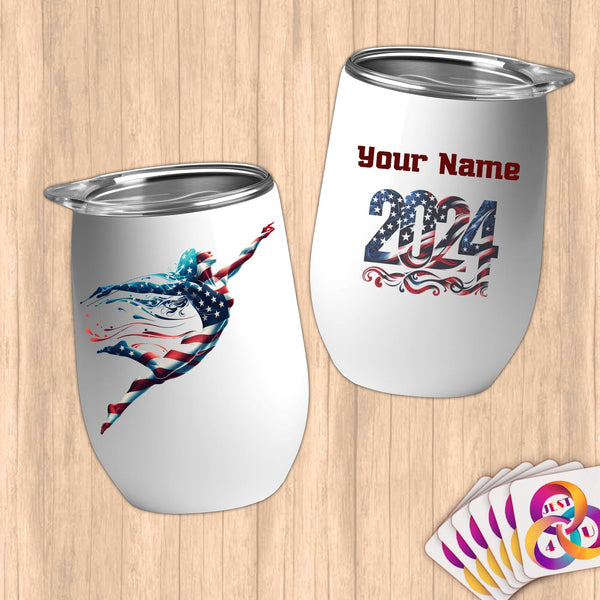 Physical Item 12 oz / White Stripes Artistic Swim ~ Limited Edition 2024 "USA Excellence" ~ Customizable 12oz Wine Tumbler with Lid