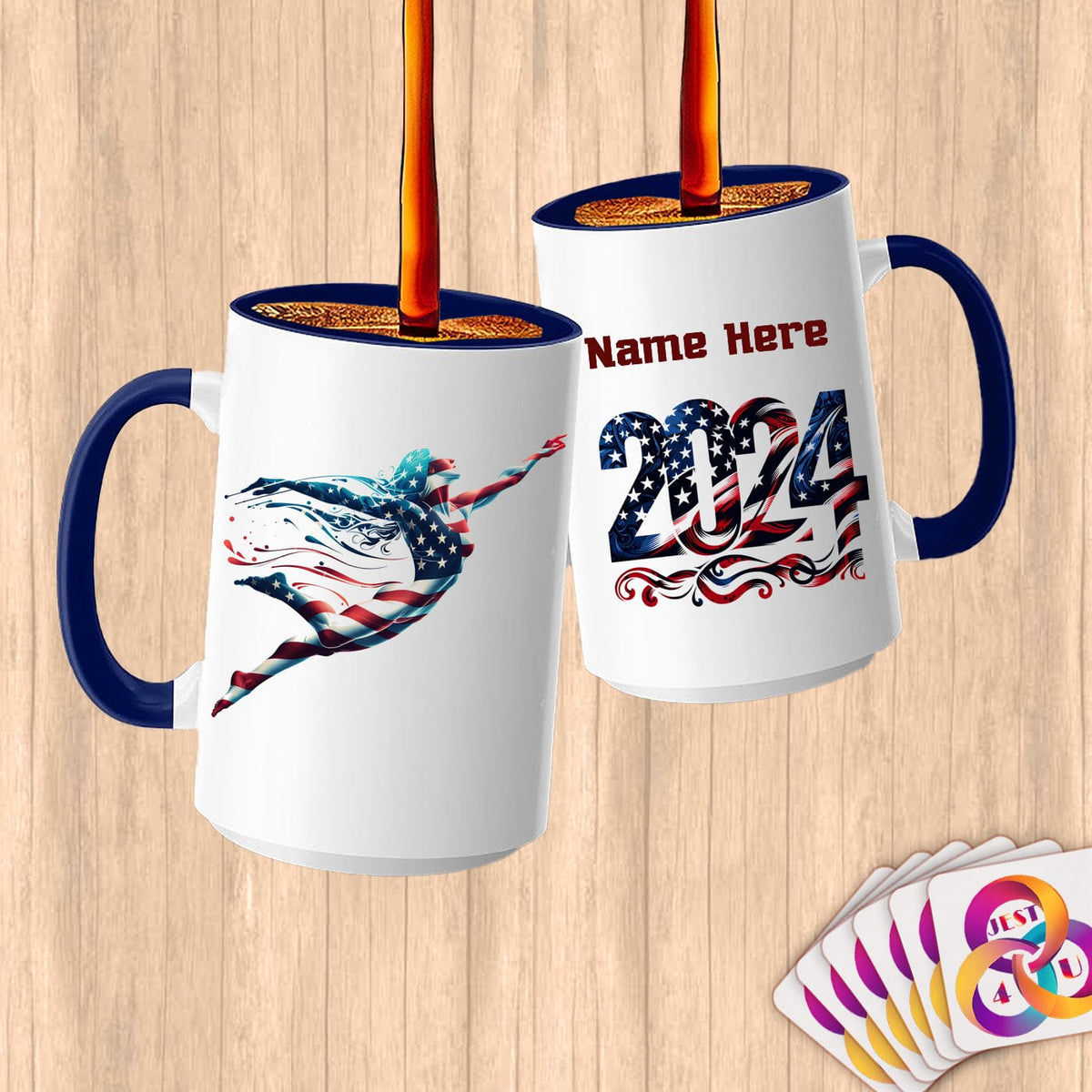 Physical Item 15oz / Blue Stripes Artistic Swim ~ Limited Edition 2024 "USA Excellence" ~ Customized Large 15oz Mug