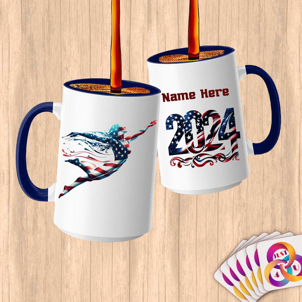 Physical Item 15oz / Blue Stripes Artistic Swim ~ Limited Edition 2024 "USA Excellence" ~ Customized Large 15oz Mug