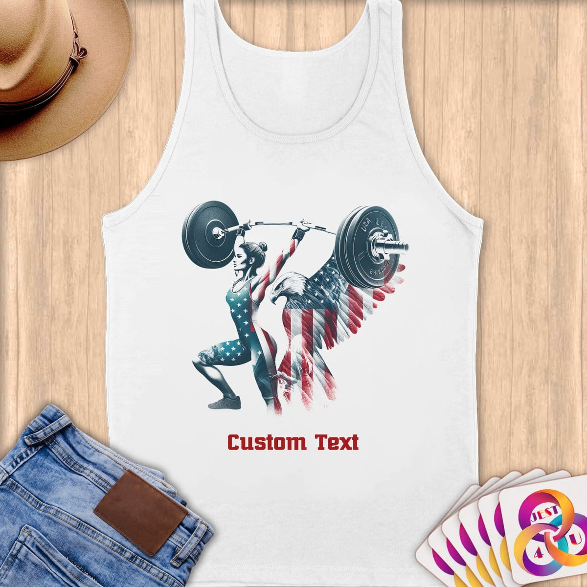 Physical Item S / White Strong American Powerlifter ~Limited Edition 2024 "USA Excellence" ~ Customizable Supersoft Tank Top