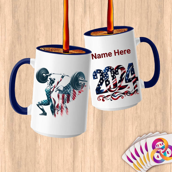 Physical Item 15oz / Blue Strong American Powerlifter ~Limited Edition 2024 "USA Excellence" ~ Customized Large 15oz Mug