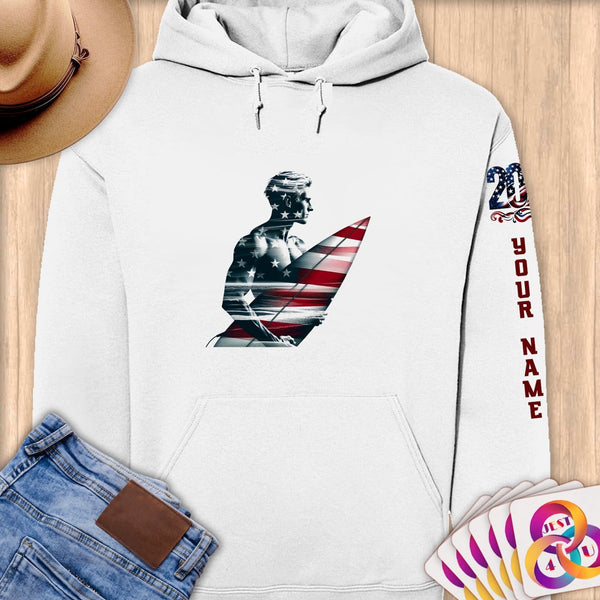Physical Item S / White Surfing America ~ Limited Edition 2024 "USA Excellence" ~ Personalized Premium Hoodie