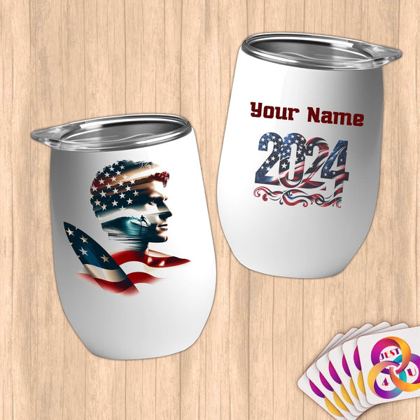 Physical Item 12 oz / White Surfing Dreams ~ Limited Edition 2024 "USA Excellence" ~ Customizable 12oz Wine Tumbler with Lid