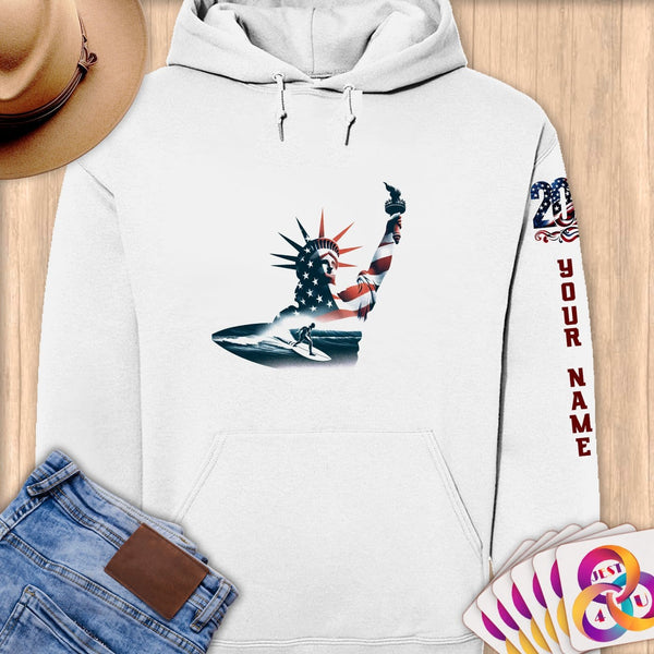 Physical Item S / White Surfing Dreams ~ Limited Edition 2024 "USA Excellence" ~ Personalized Premium Hoodie