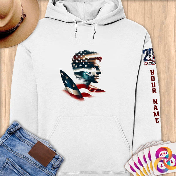 Physical Item S / White Surfing Dreams ~ Limited Edition 2024 "USA Excellence" ~ Personalized Premium Hoodie