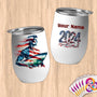 Physical Item 12 oz / White Surfing Freedom ~ Limited Edition 2024 "USA Excellence" ~ Customizable 12oz Wine Tumbler with Lid