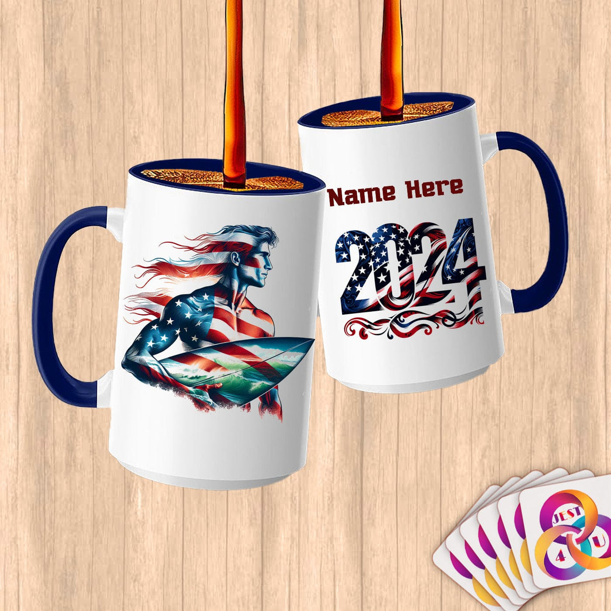 Physical Item 15oz / Blue Surfing Freedom ~ Limited Edition 2024 "USA Excellence" ~ Customized Large 15oz Mug