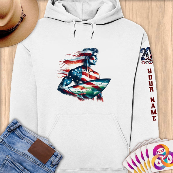 Physical Item S / White Surfing Freedom ~ Limited Edition 2024 "USA Excellence" ~ Personalized Premium Hoodie