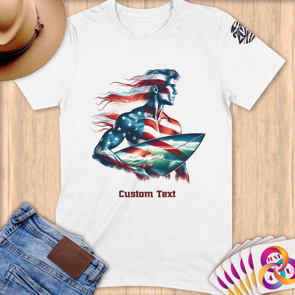 Physical Item S / White Surfing Freedom ~ Limited Edition 2024 "USA Excellence" ~ Personalized Softstyle T-Shirt