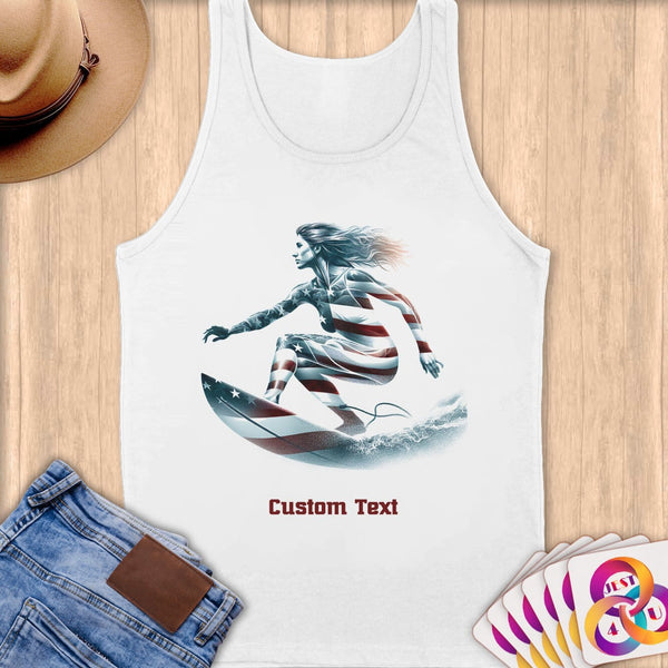 Physical Item S / White Surfing Hero ~ Limited Edition 2024 "USA Excellence" ~ Customizable Supersoft Tank Top