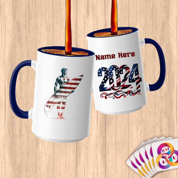 Physical Item 15oz / Blue Surfing Hero ~ Limited Edition 2024 "USA Excellence" ~ Customized Large 15oz Mug