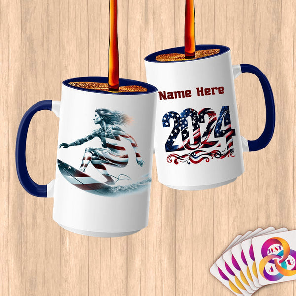 Physical Item 15oz / Blue Surfing Hero ~ Limited Edition 2024 "USA Excellence" ~ Customized Large 15oz Mug