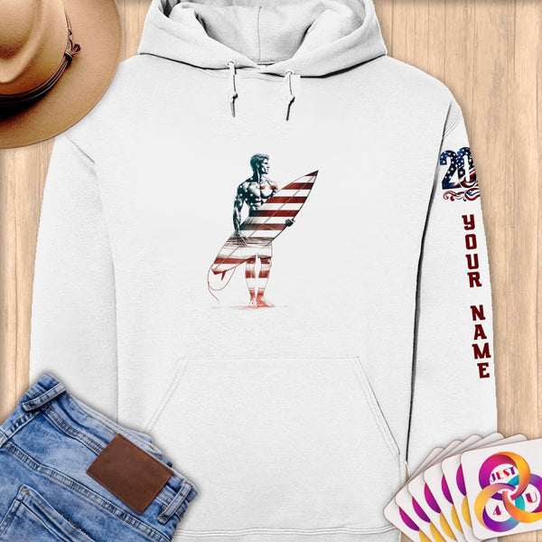 Physical Item S / White Surfing Hero ~ Limited Edition 2024 "USA Excellence" ~ Personalized Premium Hoodie