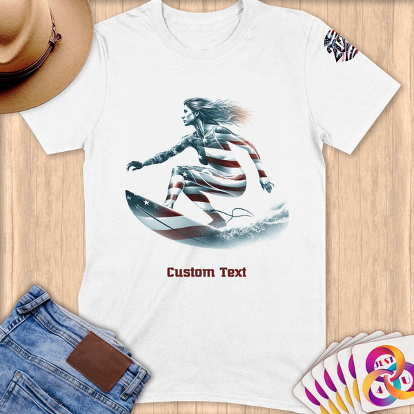 Physical Item S / White Surfing Hero ~ Limited Edition 2024 "USA Excellence" ~ Personalized Softstyle T-Shirt