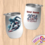 Physical Item 12 oz / White Surfing Patriot ~ Limited Edition 2024 "USA Excellence" ~ Customizable 12oz Wine Tumbler with Lid
