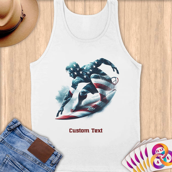 Physical Item S / White Surfing Patriot ~ Limited Edition 2024 "USA Excellence" ~ Customizable Supersoft Tank Top