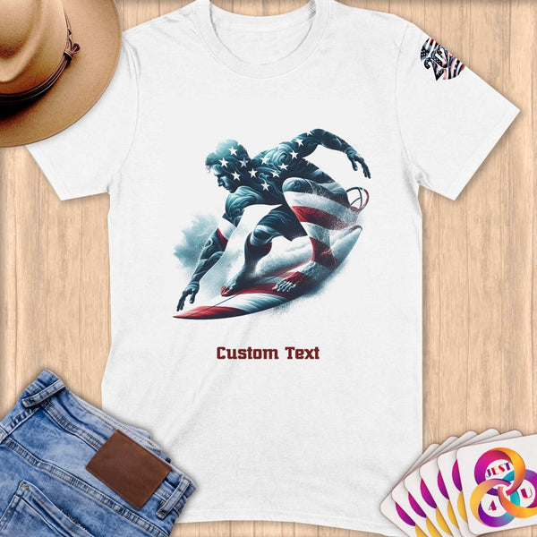 Physical Item S / White Surfing Patriot ~ Limited Edition 2024 "USA Excellence" ~ Personalized Softstyle T-Shirt