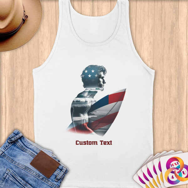 Physical Item S / White Surfing Portrait ~ Limited Edition 2024 "USA Excellence" ~ Customizable Supersoft Tank Top