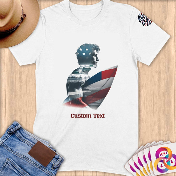 Physical Item S / White Surfing Portrait ~ Limited Edition 2024 "USA Excellence" ~ Personalized Softstyle T-Shirt
