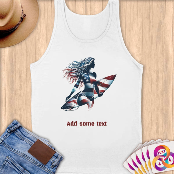 Physical Item S / White Surfing Pride ~ Limited Edition 2024 "USA Excellence" ~ Customizable Supersoft Tank Top