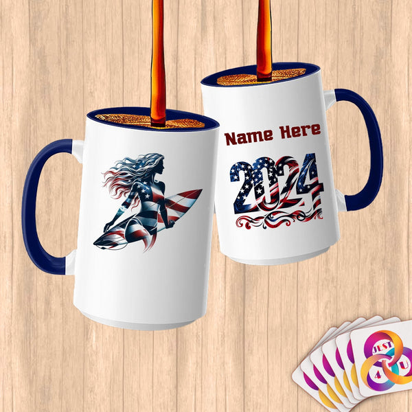 Physical Item 15oz / Blue Surfing Pride ~ Limited Edition 2024 "USA Excellence" ~ Customized Large 15oz Mug