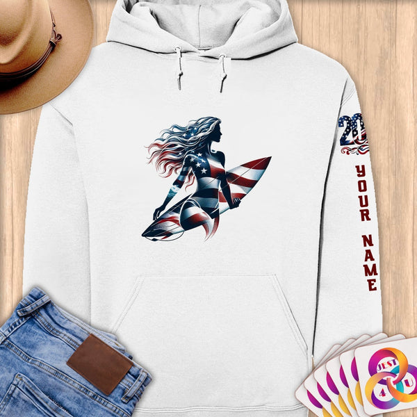 Physical Item S / White Surfing Pride ~ Limited Edition 2024 "USA Excellence" ~ Personalized Premium Hoodie
