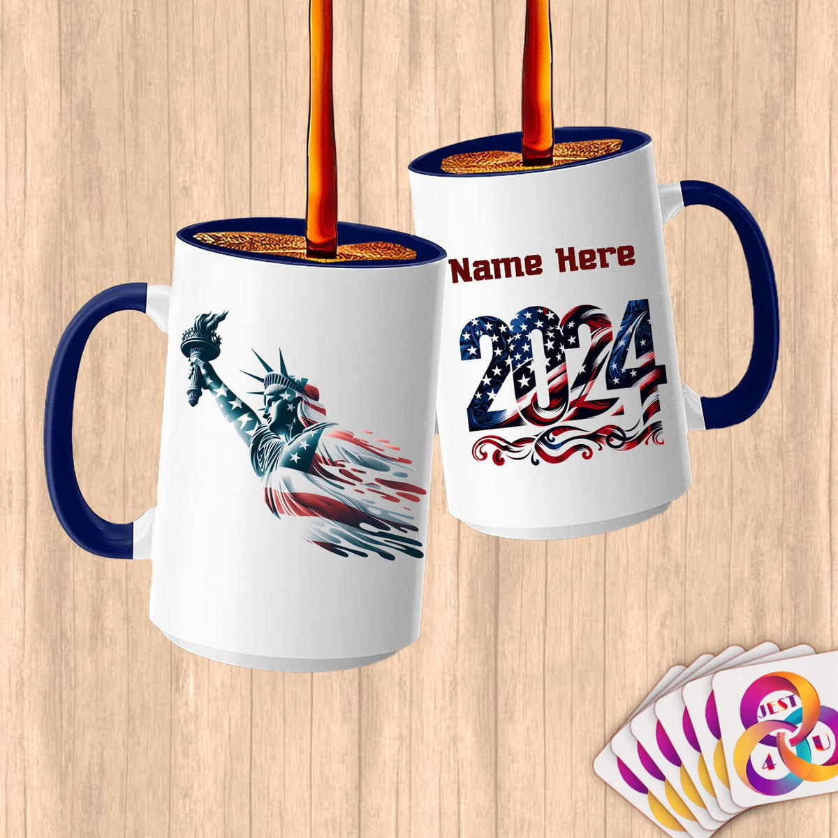 Physical Item 15oz / Blue Swimming Liberty ~ Limited Edition 2024 "USA Excellence" ~ Customized Large 15oz Mug