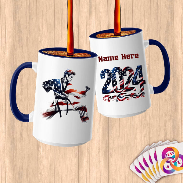 Physical Item 15oz / Blue Taekwondo Flag ~ Limited Edition 2024 "USA Excellence" ~ Customized Large 15oz Mug