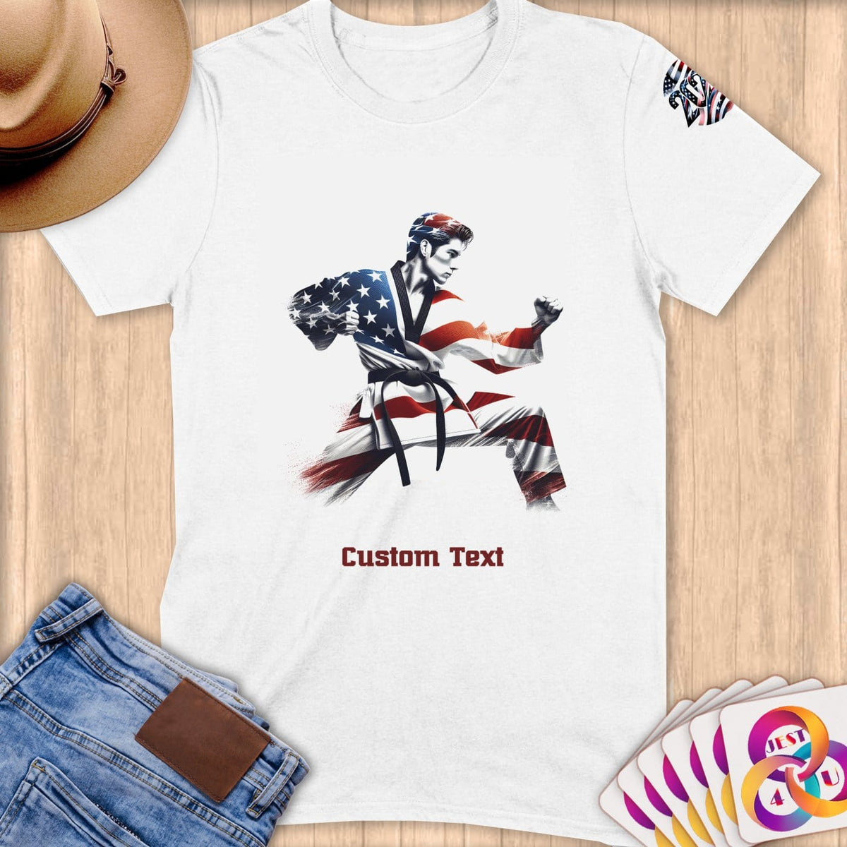 Physical Item S / White Taekwondo Flag ~ Limited Edition 2024 "USA Excellence" ~ Personalized Softstyle T-Shirt