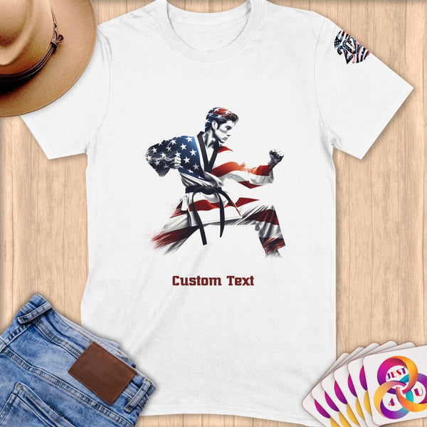 Physical Item S / White Taekwondo Flag ~ Limited Edition 2024 "USA Excellence" ~ Personalized Softstyle T-Shirt